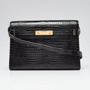 Yves Saint Laurent Black Crocodile Embossed Patent Leather Manhattan Small